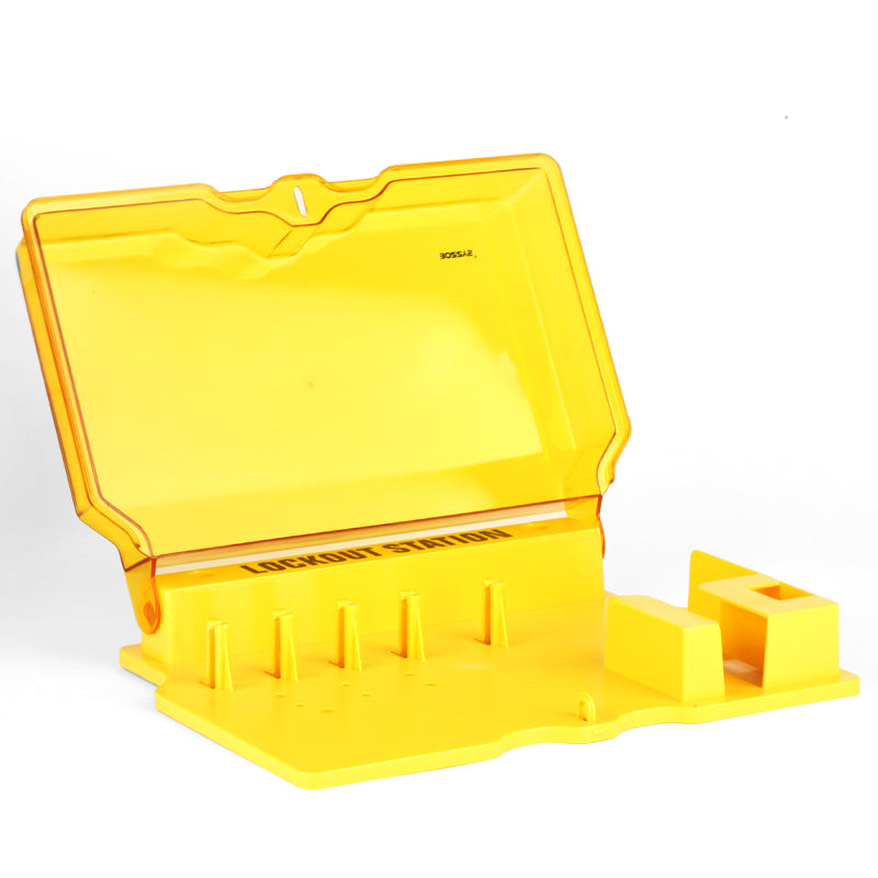 BD-B101 Lockout Station: Safety Organizer, Durable, Bold Yellow. Keywords: Lockout Station, Safety Organizer, Durable PC, Workplace Safety, Organizational Tool, Industrial Safety. - Prolock Express