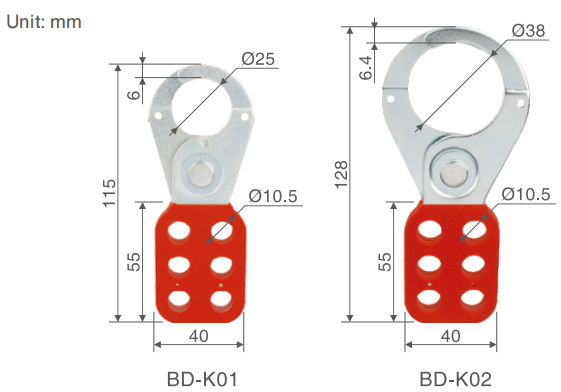 Pack of 5 PA Coated Steel Hasps BD-K01 - 6 Hole Lockout Tagout Devices, Galvanized Steel, 40mm x 115mm, Red Color, Secure Locking for Safety Compliance and Equipment Protection - Prolock Express