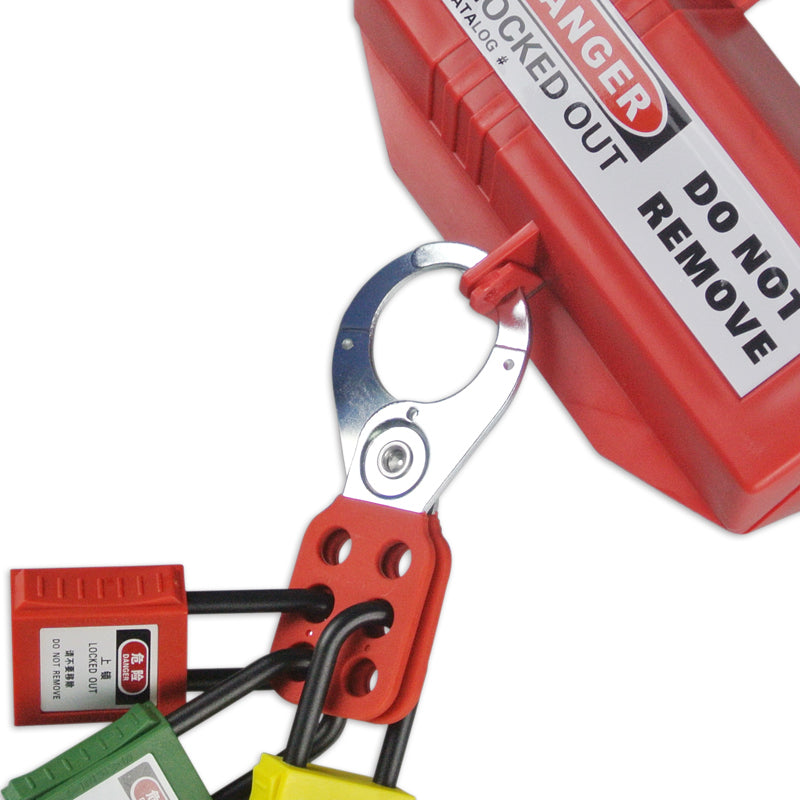 Pack of 5 PA Coated Steel Hasps BD-K01 - 6 Hole Lockout Tagout Devices, Galvanized Steel, 40mm x 115mm, Red Color, Secure Locking for Safety Compliance and Equipment Protection - Prolock Express