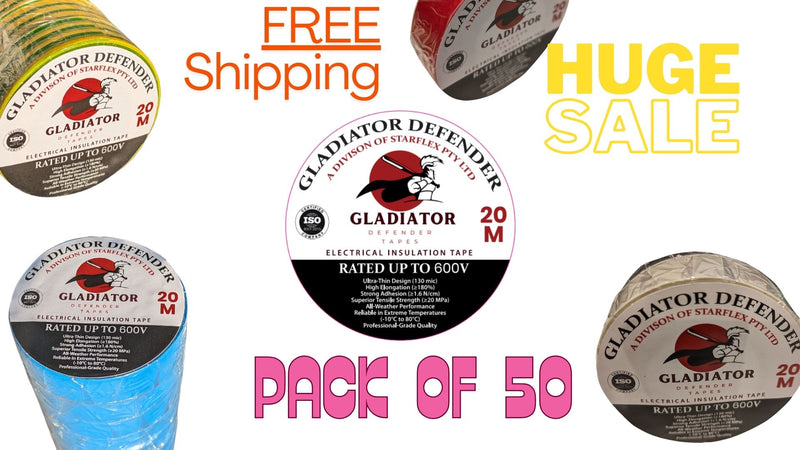 50 rolls Gladiator Defender Electrical Tape: Pack Of 50 Superior Adhesion, Flexibility, and Durability for All Your Electrical Insulation Needs