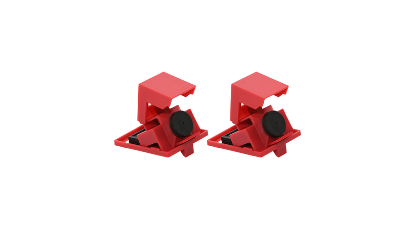 BD-D12 Clamp-on Breaker Lockout 2-Pack - Red/Black, PP Body, Nylon Base Plate. Keywords: Breaker Lockout, Clamp-on Lockout, Electrical Safety, Padlock Compatible, Industrial Lockout - Prolock Express