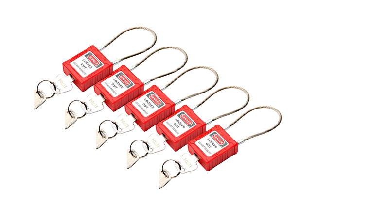 Pack of 5 BD-G41 Compact Cable Safety Padlock - Industrial Strength for Lockout-Tagout - Prolock Express